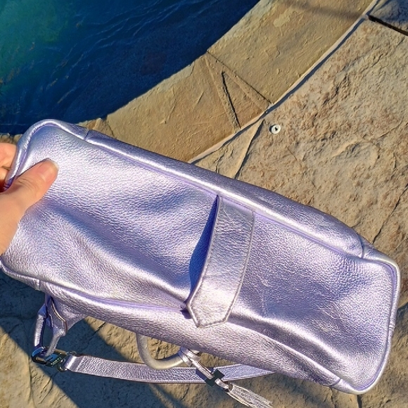 Aimee Kestenberg Purple Metallic Genuine Leather "Sorry I'm Late" Shoulder Bag - Picture 11 of 11